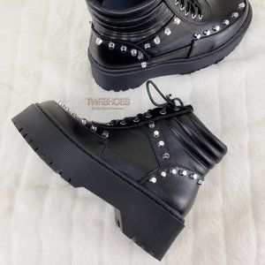 Cyber Punk Studded Combat Sneaker Boots Black